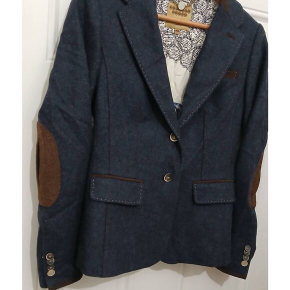 Ted baker womens US size 4 blazer blue 100% wool brown elbow patchwork - Picture 4 of 9